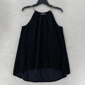 Essentials by Milano Sleeveless Top MEDIUM Gold Chain Shoulder Straps Black‎